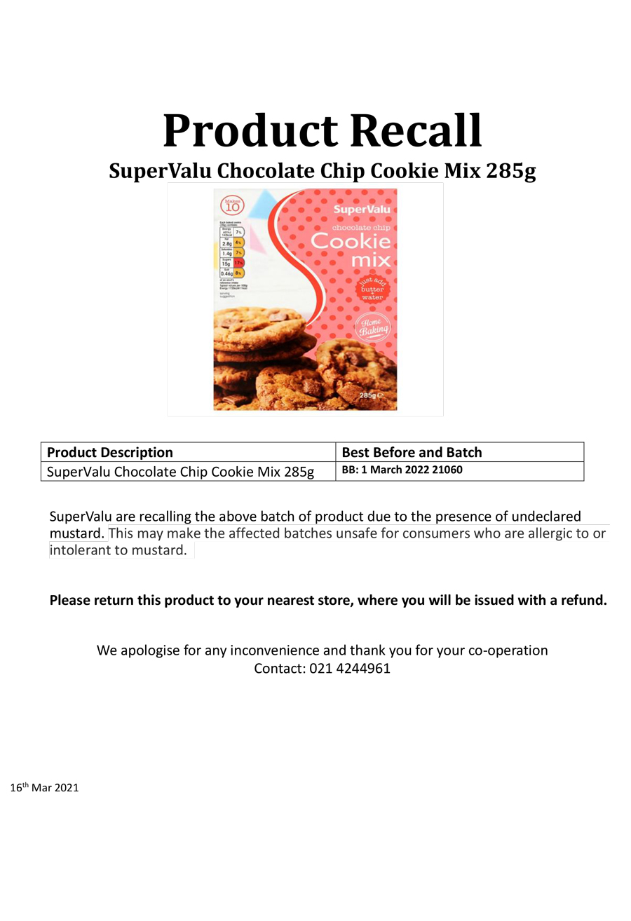 SuperValu Chocolate Chip Cookie Mix Product Recall Point of Sale Notice 1