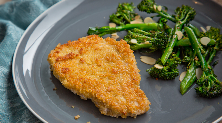 Quinoa and Parmesan-Crusted Pork Chops with Roast Tenderstem Broccoli ...