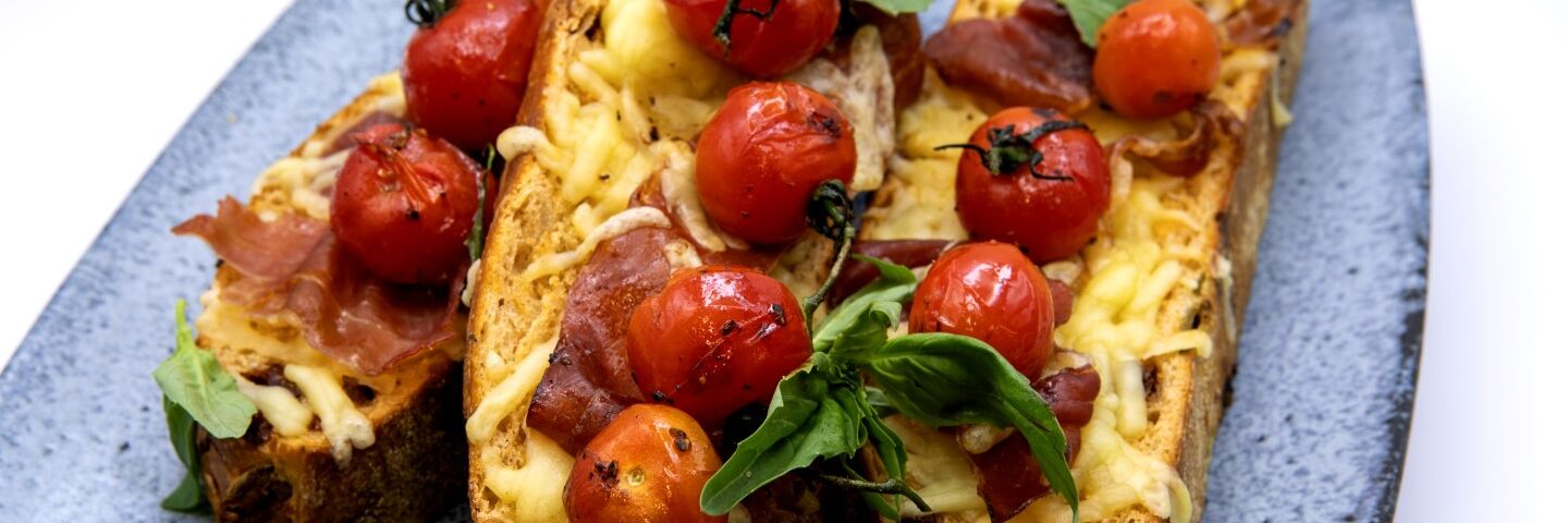 Baked Gruyere 2C Prosciutto and Cherry Tomato Bruschetta