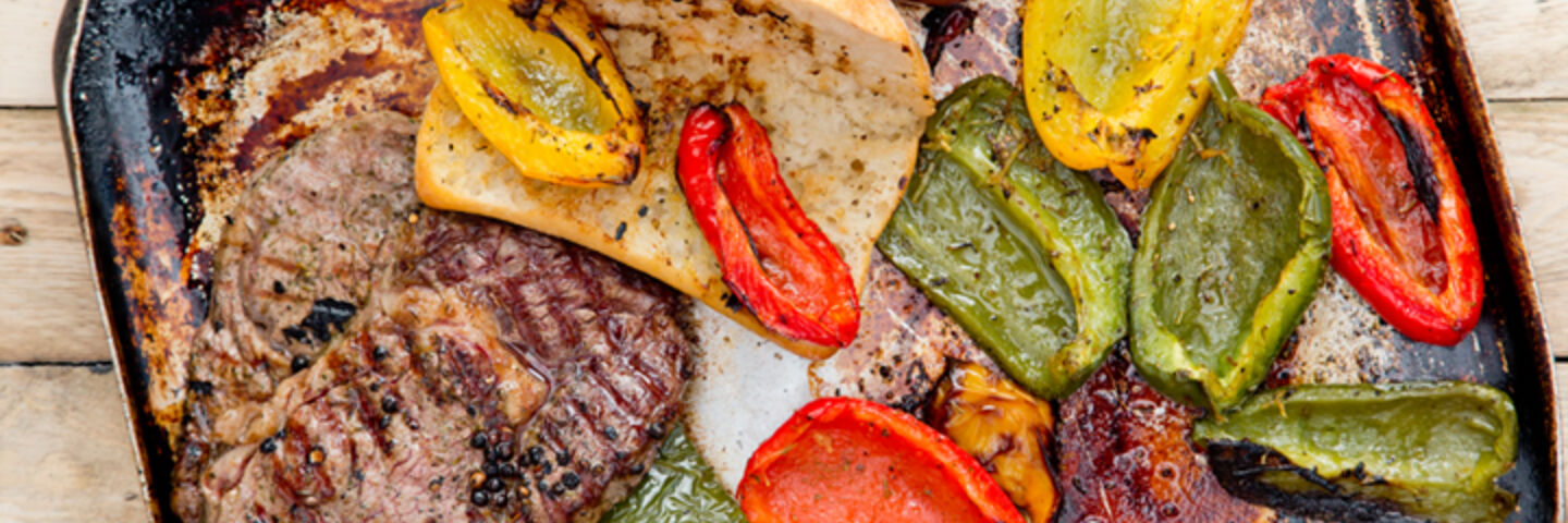 Grilled rib eye steak sambos with grilled peppers recipe