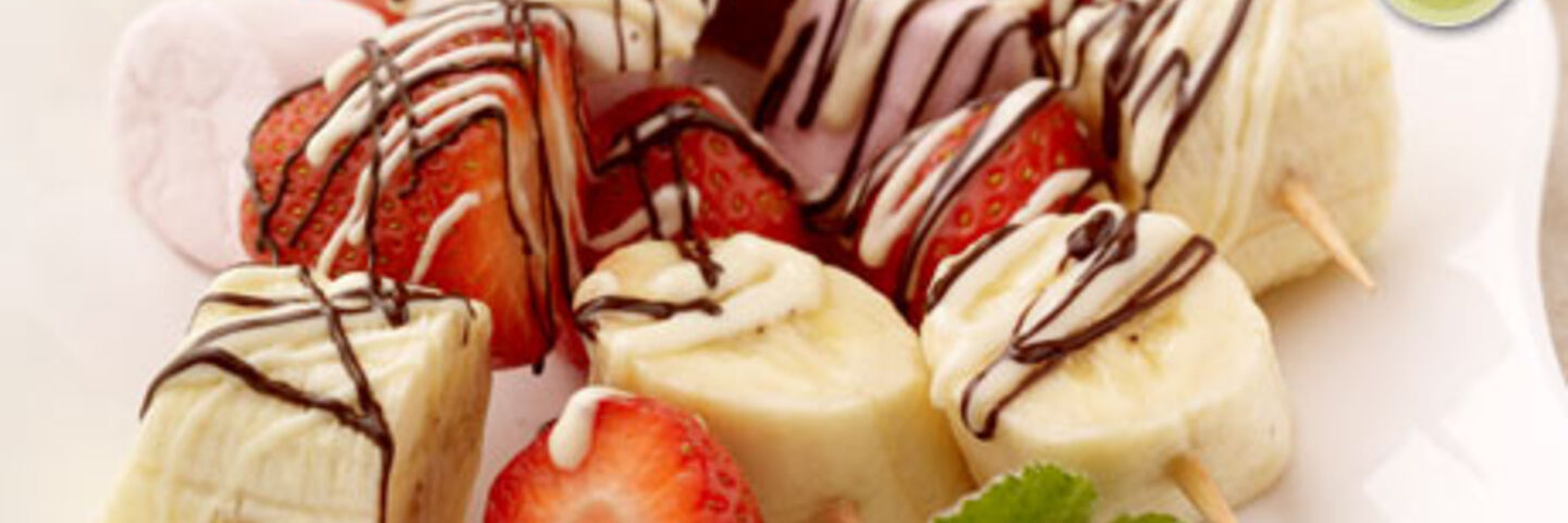 Banana and Strawberry Skewers with Chocolate Drizzle