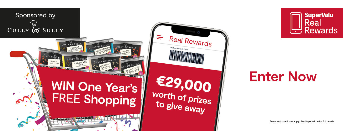 Scan to Win February One Year Free Shopping gift card • €100 SuperValu e-gift card for EVERY Store 