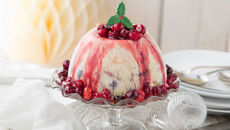 Frosted christmas pudding bombe cranberry compote recipe