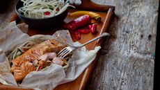 Salmon noodle parcels recipe