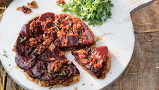 Happy pear beetroot shallot tarte tatin
