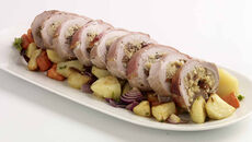 Roast Stuffed Pork with Roasted Vegetables and Potatoes