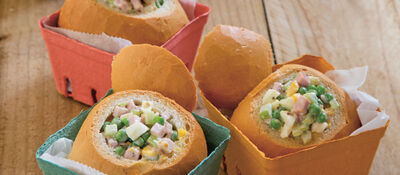 Ham Egg Pea and Celery Bread Bowls