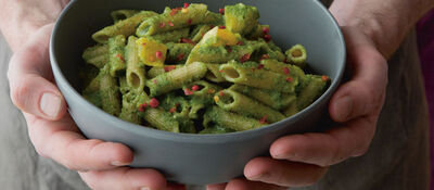 Coriander Pesto Penne with Oranges