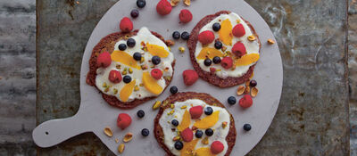 Purple Pancakes with Orange and Pistachio Yogurt
