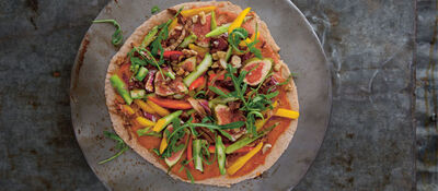 Spelt Pizza with Asparagus, Radicchio and Rainbow Vegetables
