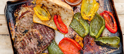 Grilled rib eye steak sambos with grilled peppers recipe
