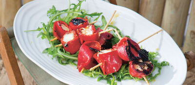 Roasted pepper and goats cheese skewers recipe