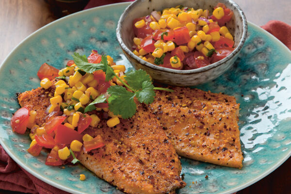 Grilled trout tomato sweetcorn lime salsa recipe