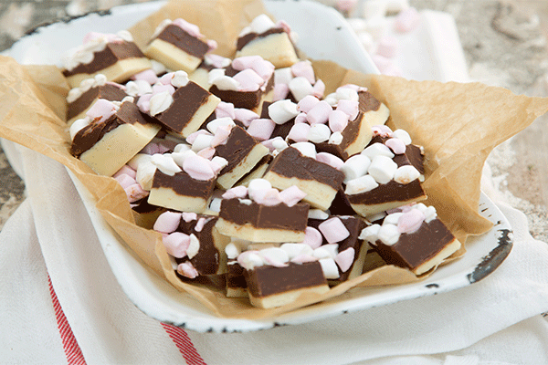 Marshmallow topped chocolate fudge
