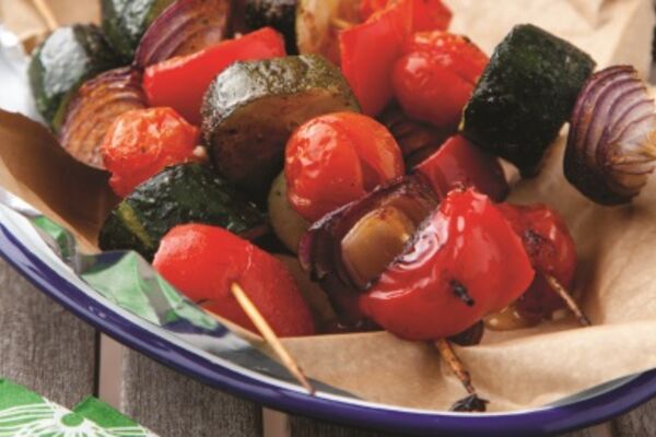 Cherry tomatoes and courgette skewers