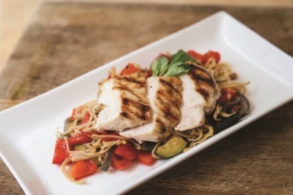 Pan-seared chicken noodle salad