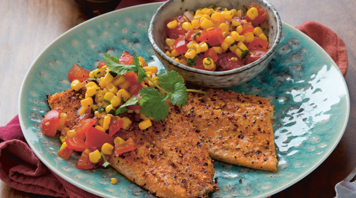 Grilled trout tomato sweetcorn lime salsa recipe