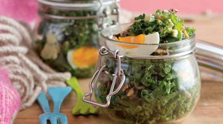 Kale salad walnuts soft boiled eggs recipe