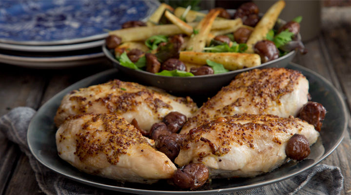 Partboned chicken parsnip chesnut salad recipe
