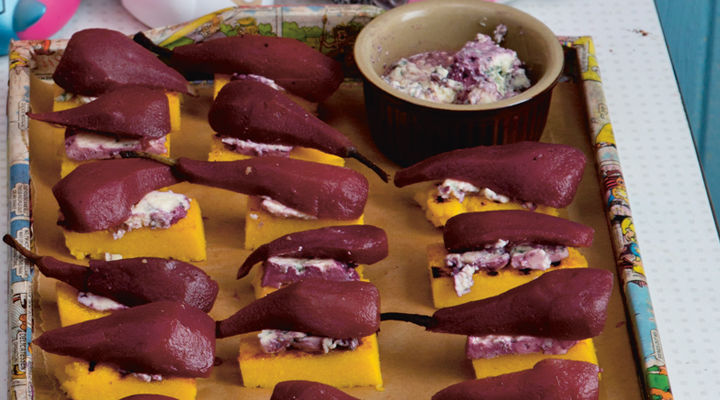Poached pears polenta crostini recipe2