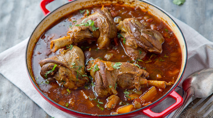 slow cooked north african spiced lamb shanks with butternut and