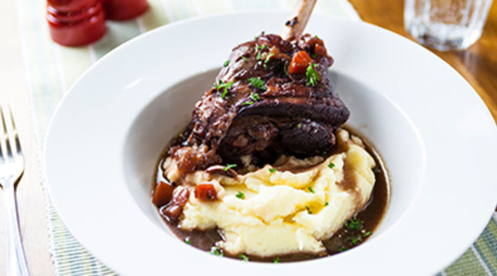 Slow Cooked Lamb Shanks in Red Wine with Garlic Mash - SuperValu