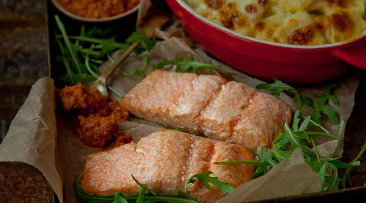 Baked salmon garlic potatoes recipe