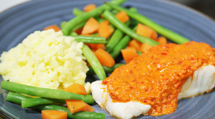 Cod with Roasted Red Pepper Sauce Recipe