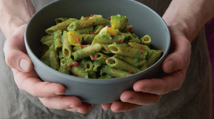 Coriander Pesto Penne with Oranges