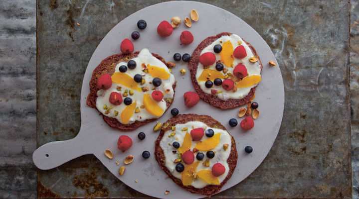 Purple Pancakes with Orange and Pistachio Yogurt
