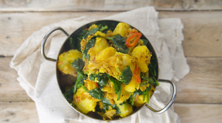 Spiced Pork Loin with Sag Aloo