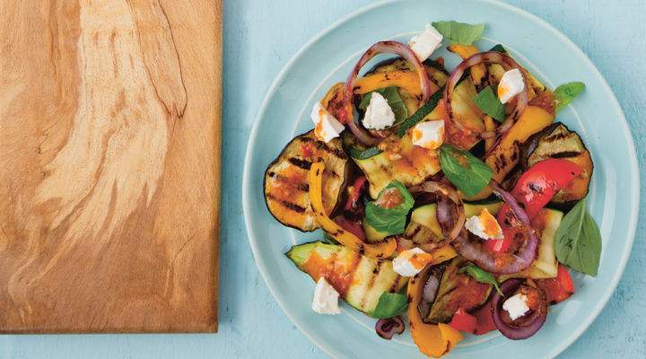 Grilled mediterranean vegetable salad with goats cheese