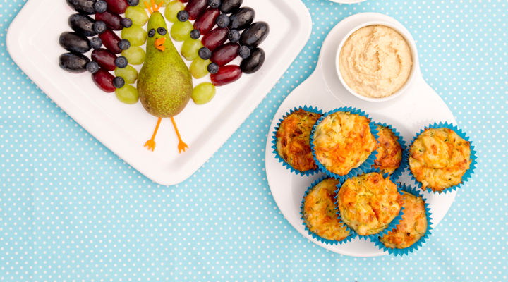 Savoury ham and veg muffins with hummus