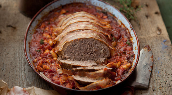 Meat loaf with cowboy beans