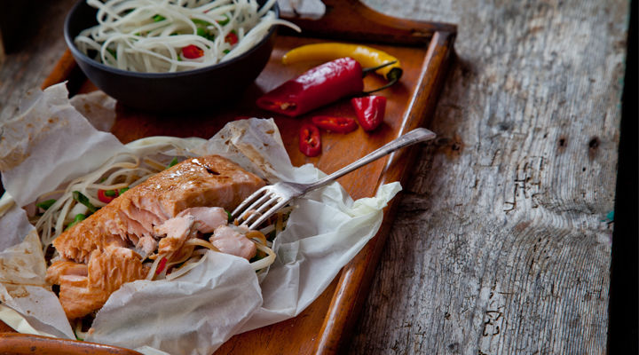 Salmon noodle parcels recipe