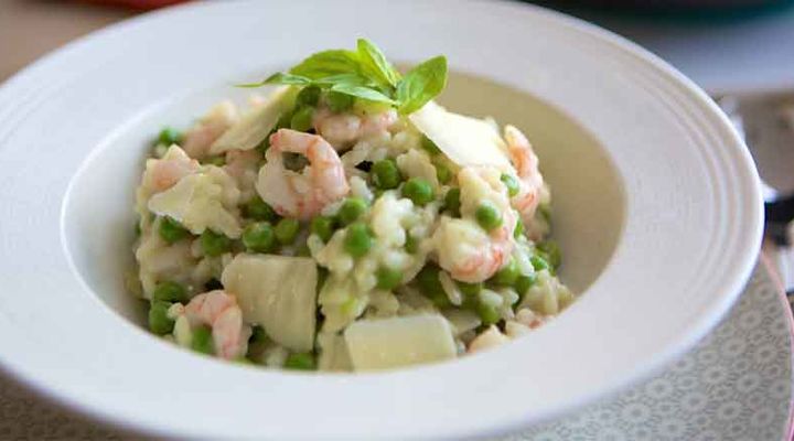 Pea and prawn risotto recipe