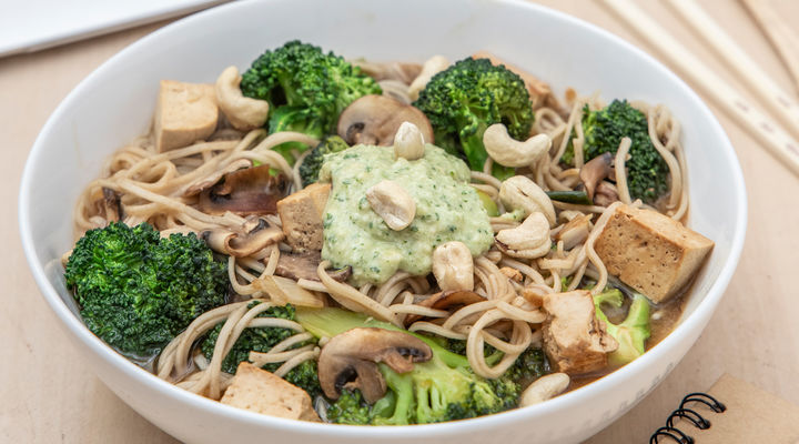 I'm a Little Vegan Soba Miso Bowl with Mint and Cashew Pesto. SuperValu Vegan Soba Miso Bowl