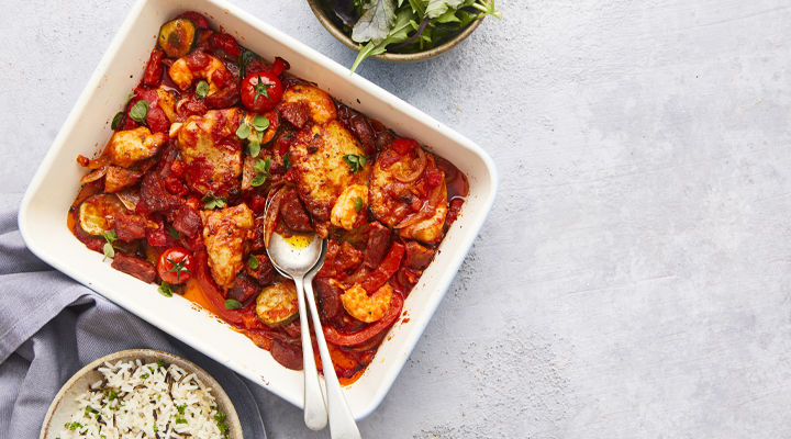 Surf and turf traybake recipe