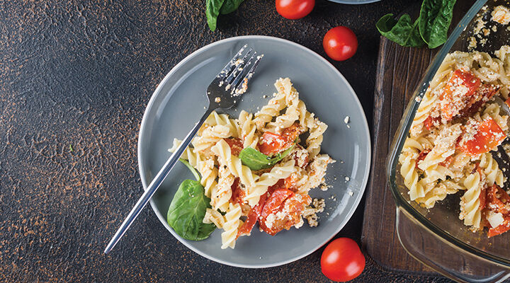Harissa feta pasta bake recipe