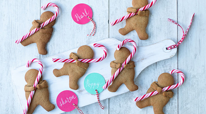 Cuddling candy cane gingerbread men