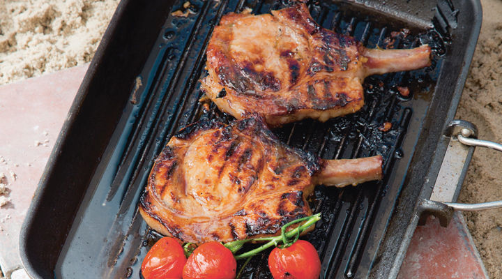 Gilled hampshire pork chops with honey and ginger recipe