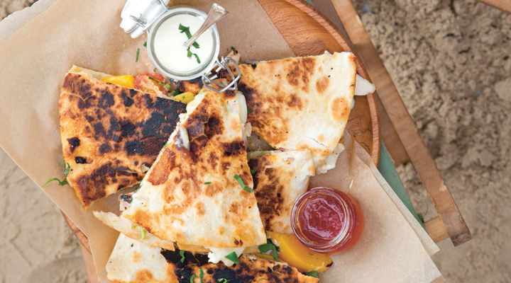 Grilled chicken and nectarine cheese quesadillas recipe