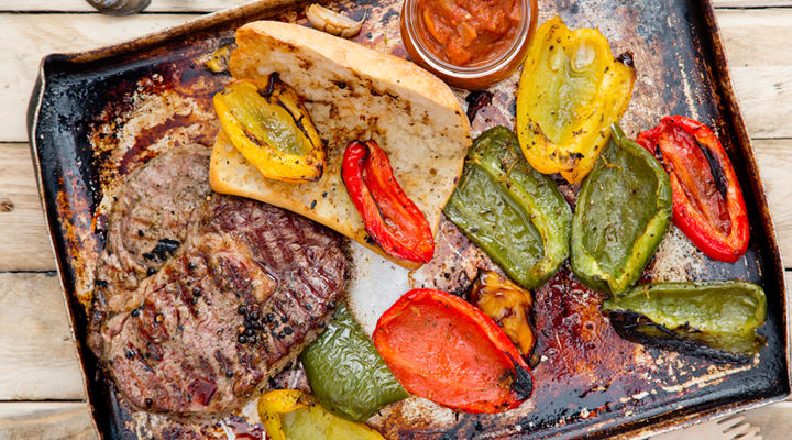 Grilled rib eye steak sambos with grilled peppers recipe