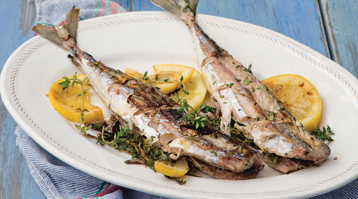 Wole mackerel a la plancha with samphire and cherry tomato salad recipe