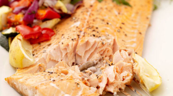 Baked Fillet of Salmon with Mediterranean Veg
