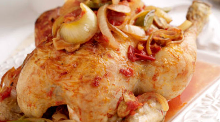 Baked Whole Chicken with Herby Vegetable Broth