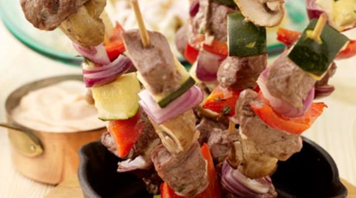 Beef and Vegetable Skewers with Baby Potato Salad