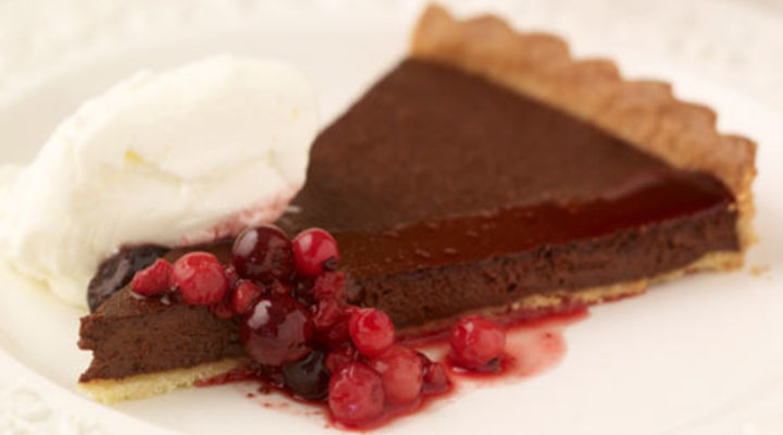 Chocolate Tartlet with Boozy Berries