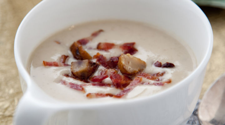 Cream of Chestnut Soup with Crispy Bacon