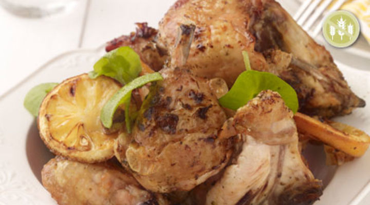 Garlic, Lemon and Herb Roasted Chicken Pieces with Vichy Carrots